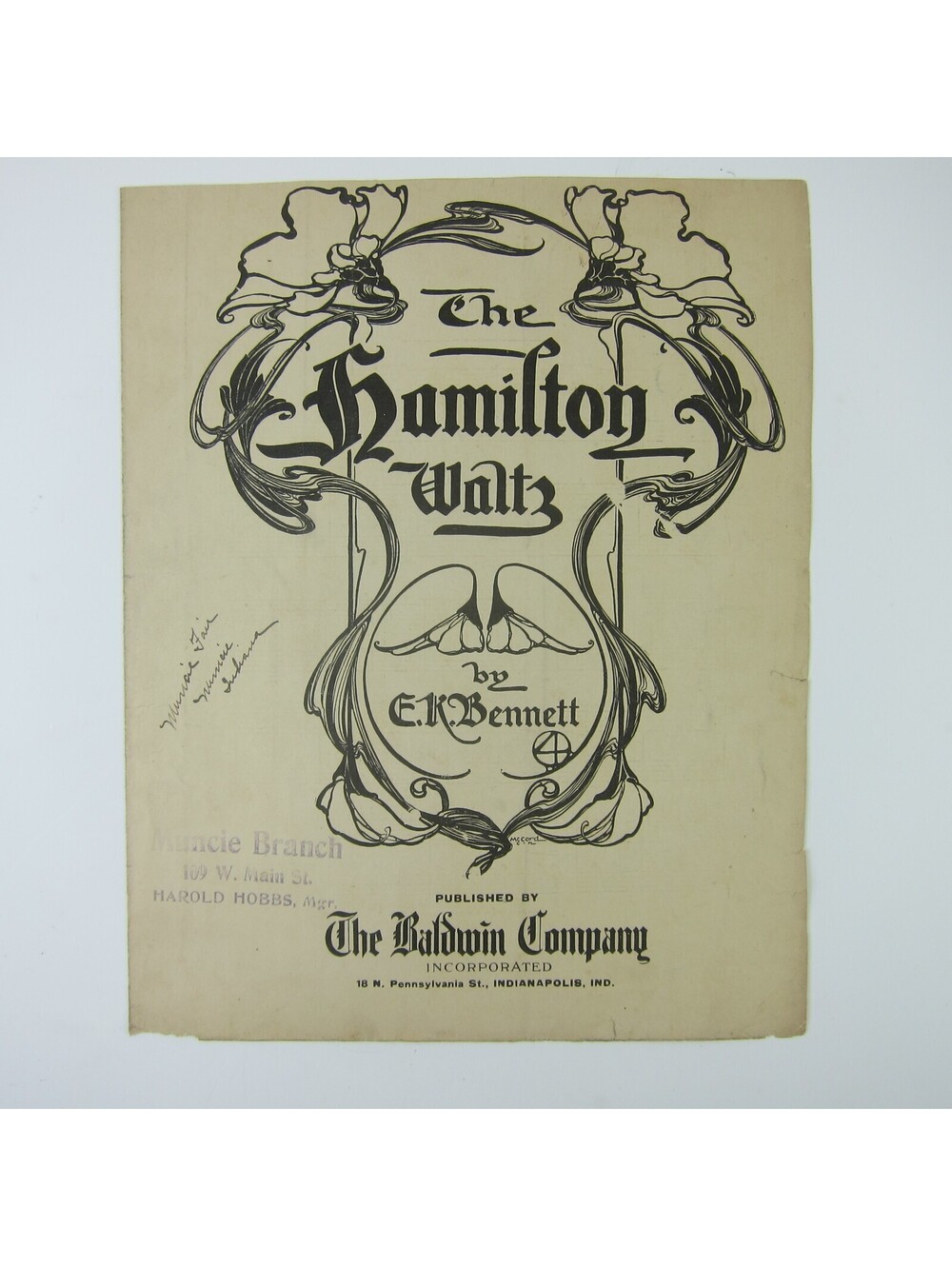 Sheet Music The Hamilton Waltz E.K. Bennett The Baldwin Company Antique 1902